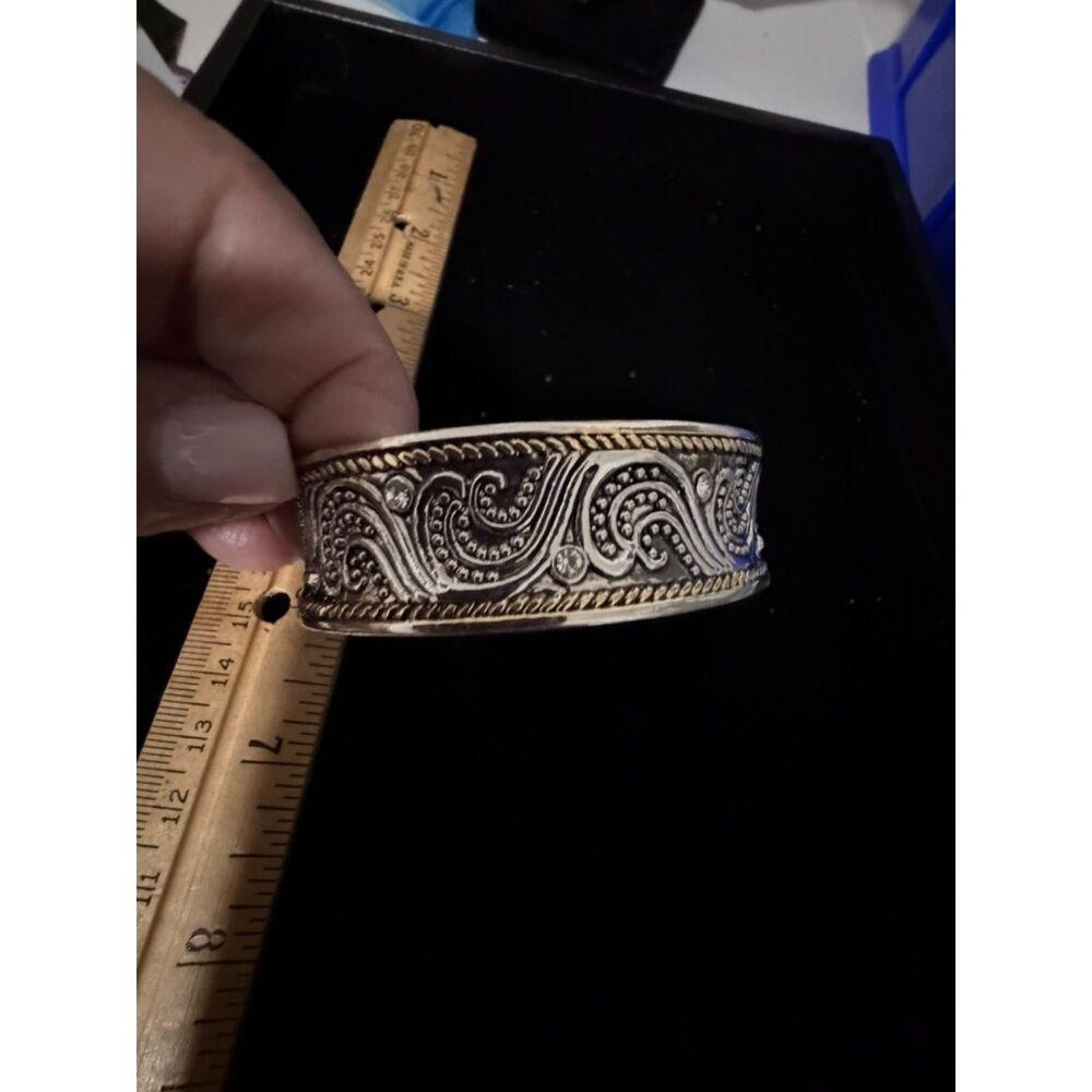Kim Rogers Two Tone silver and gold tone swirl pattern hinge bangle bracelet